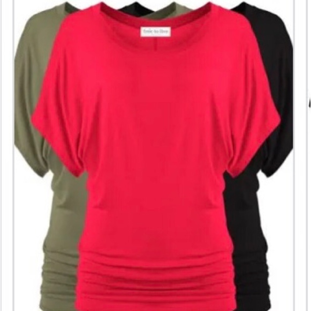 FREE TO LIVE 3-Pack Dolman Sleeve Tops - Cherry, Olive, Black (Size M)